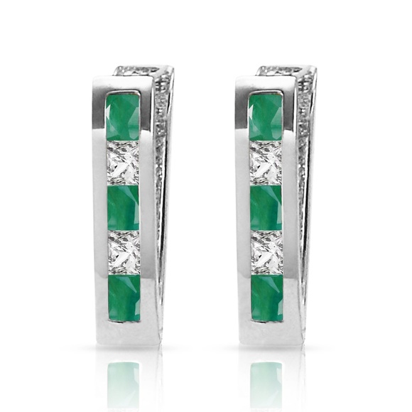 HOOP EARRING WITH NATURAL EMERALDS & WHITE TOPAZ